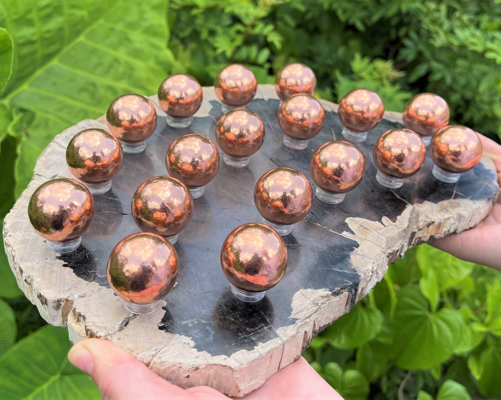 Large Copper Spheres – 30mm Polished Sphere + Display Stand (Polished Copper)