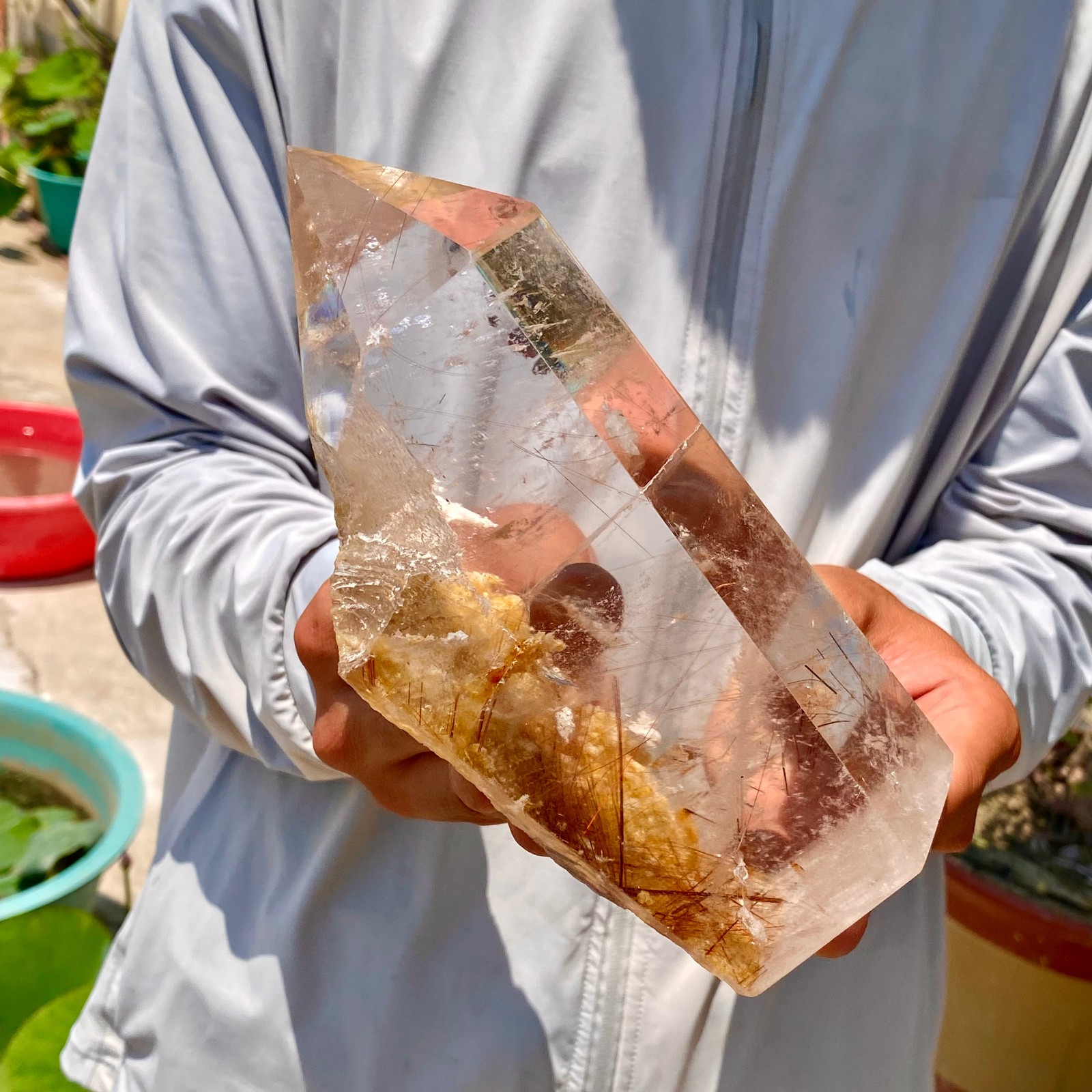 Natural Copper Rutilated Quartz Obelisk Tower Crystal Point Reiki Healing Home
