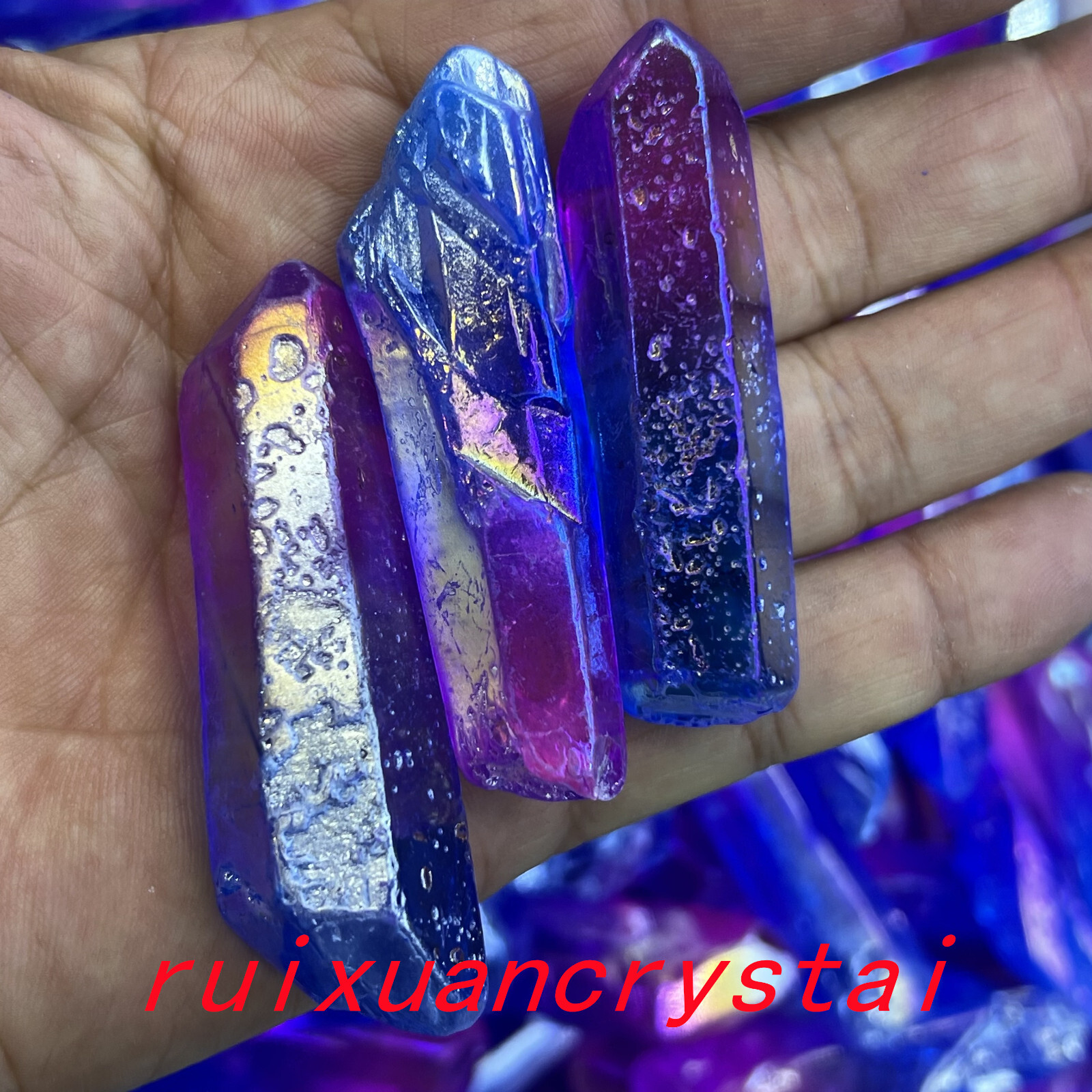 Natural quartz titanium rainbow aura lemurian crystal wand point healing 50g