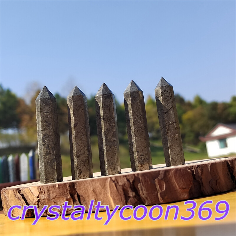 5pcs Natural Pyrite Wand Quartz Crystal Obelisk Point Tower Healing 5.5cm