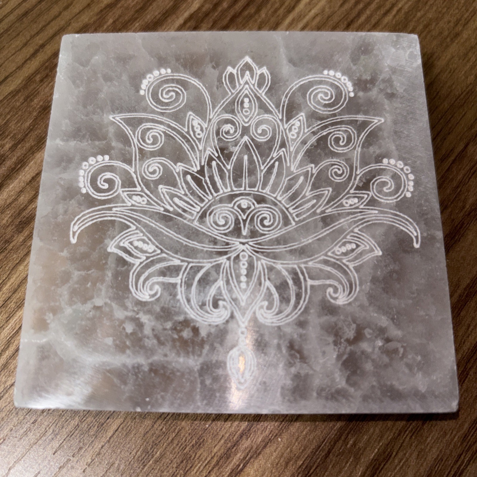 Selenite Crystal Charging Cleansing Plate Lotus Flower Square 3” Reiki Healing