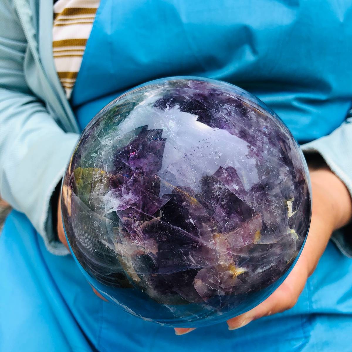 5.98LB Natural rainbow fluorite sphere quartz crystal polished ball healing