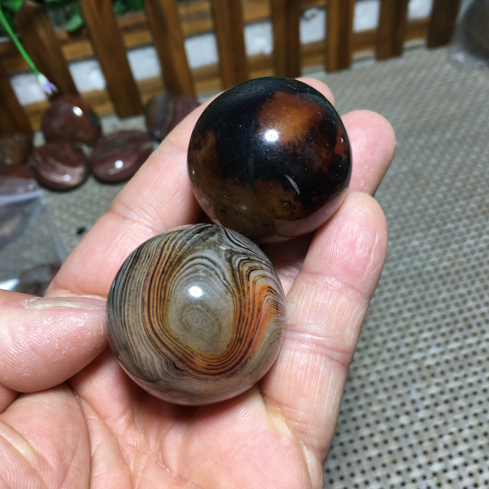 114g 2PC Natural Silk Agate Polished Sphere Ball Madagascar 9610