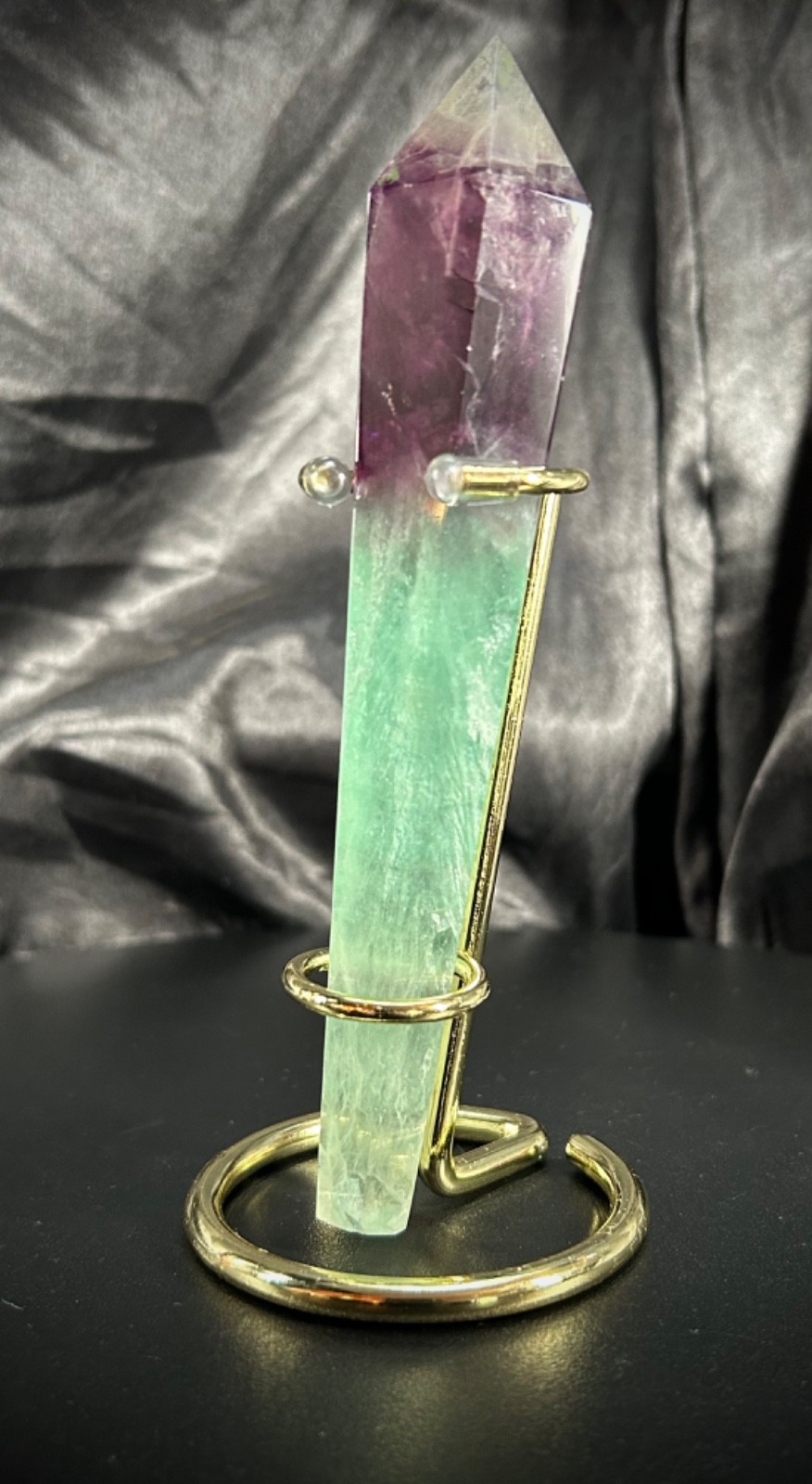 6″ Rainbow Fluorite Wand With Metal Stand 6oz (170 grams)