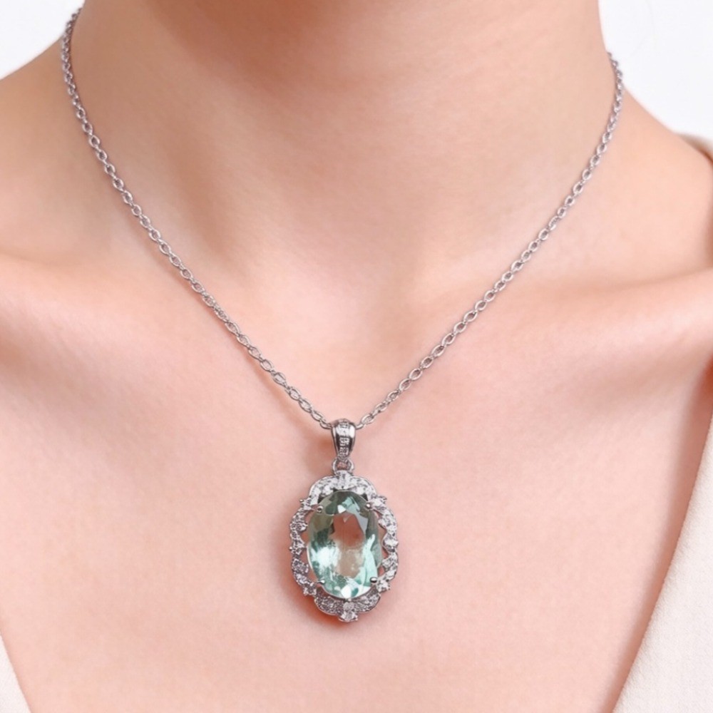 Natura green quartz Pendant Necklace Gemstone Jewelry S925Silver Plated18K Gold