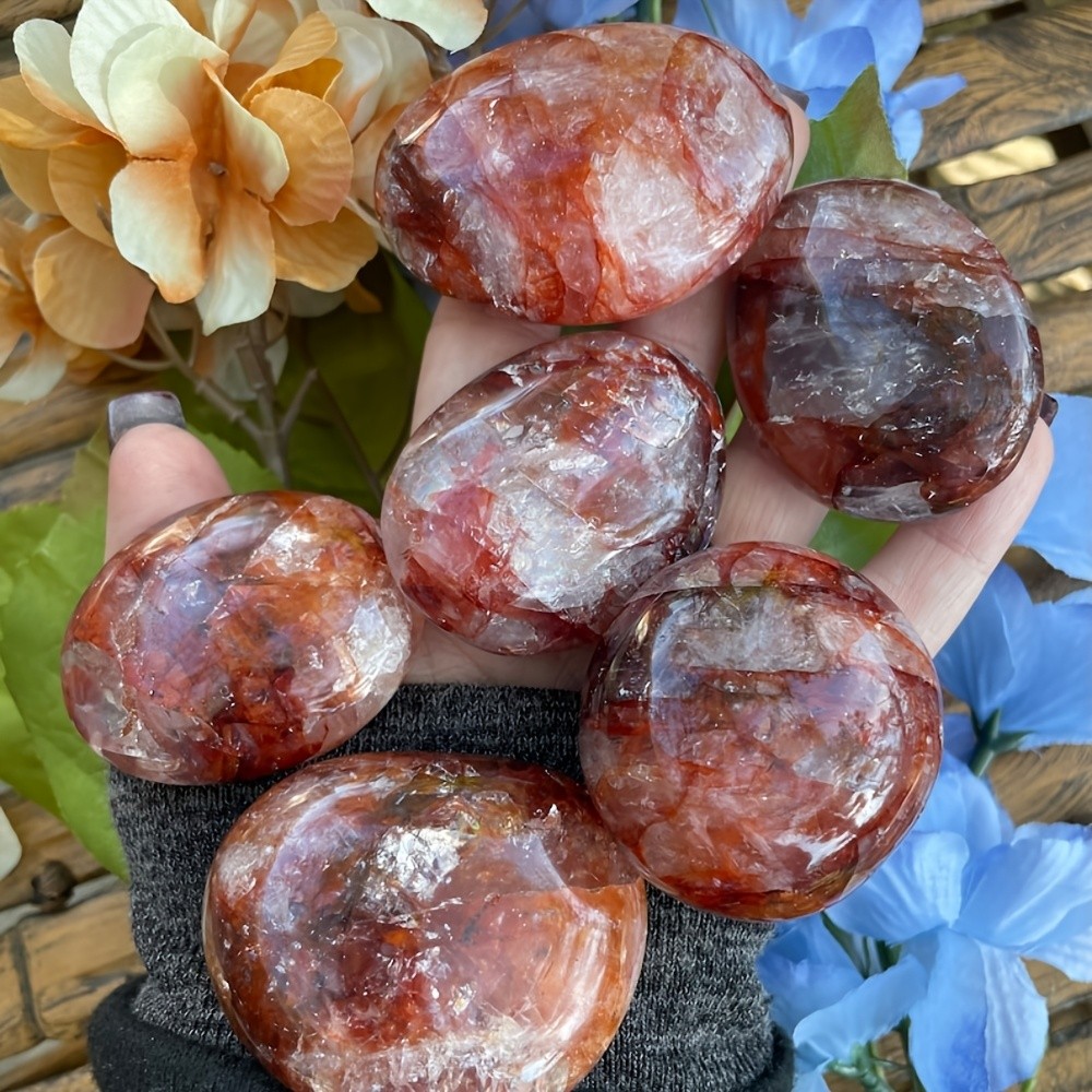 Random Red Fire Quartz Palm Stone Hematoid Crystal Mineral Healing Decor Gift
