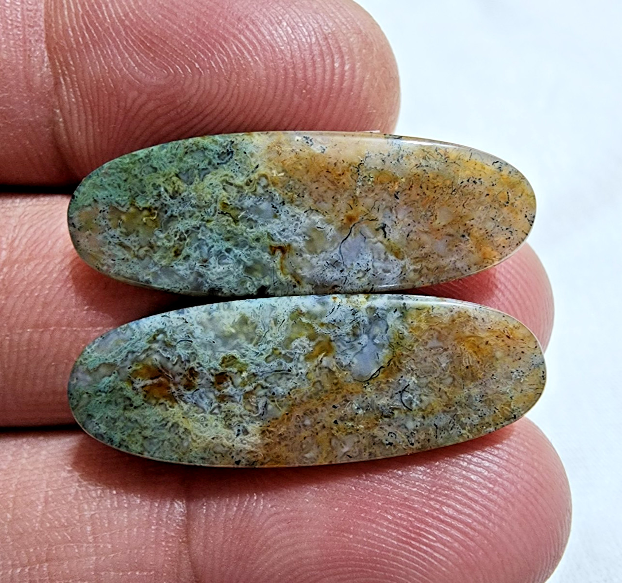 AAA+ Moss Agate Matching Pair Cabochon 25.15ct Loose Gemstone for Jewelry Making