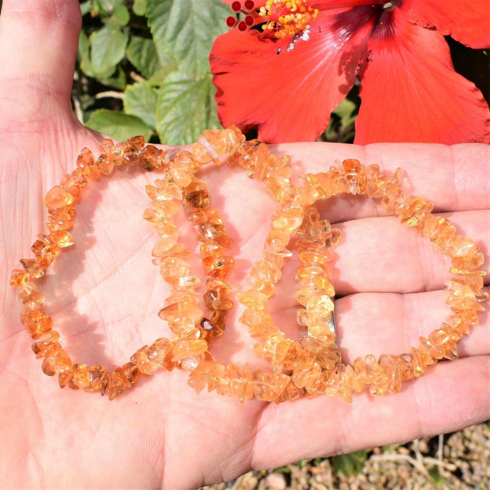 Premium CHARGED Citrine Crystal Chip Stretchy Bracelet + Baby Selenite Heart