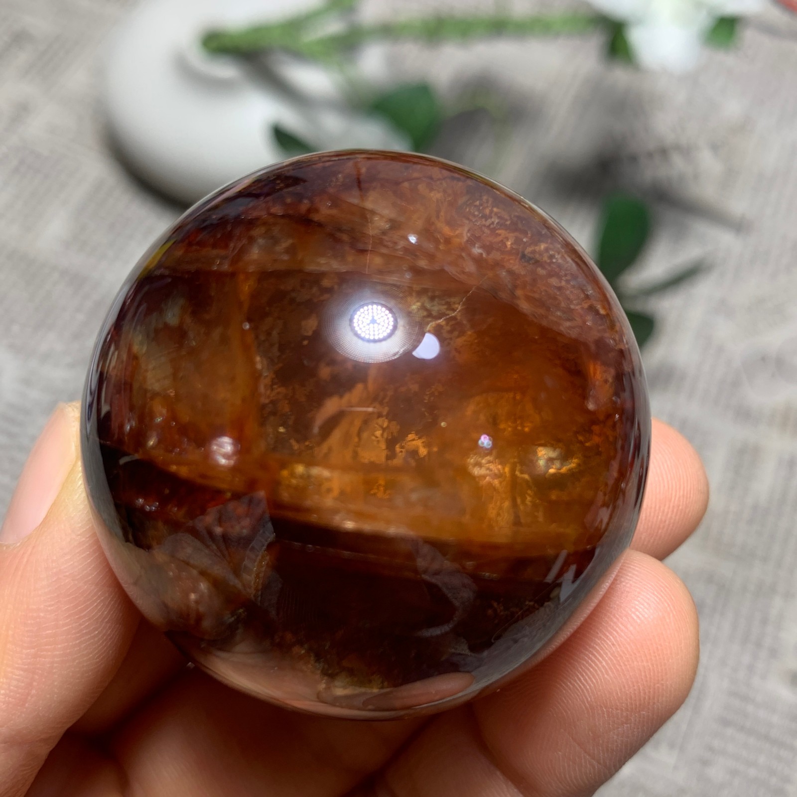 146g Natural Red Gum Flower Ball Crystal Sphere Specimen Energy Healing Reiki