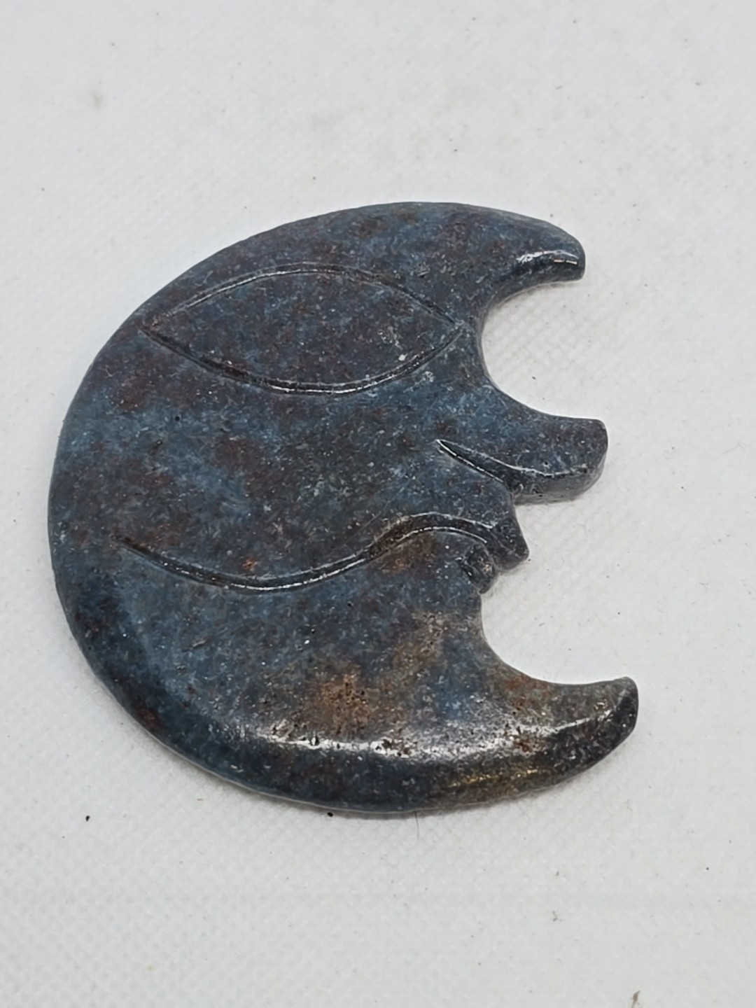 Blue Apatite Hand Carved Moon With Face Polished Double Sided