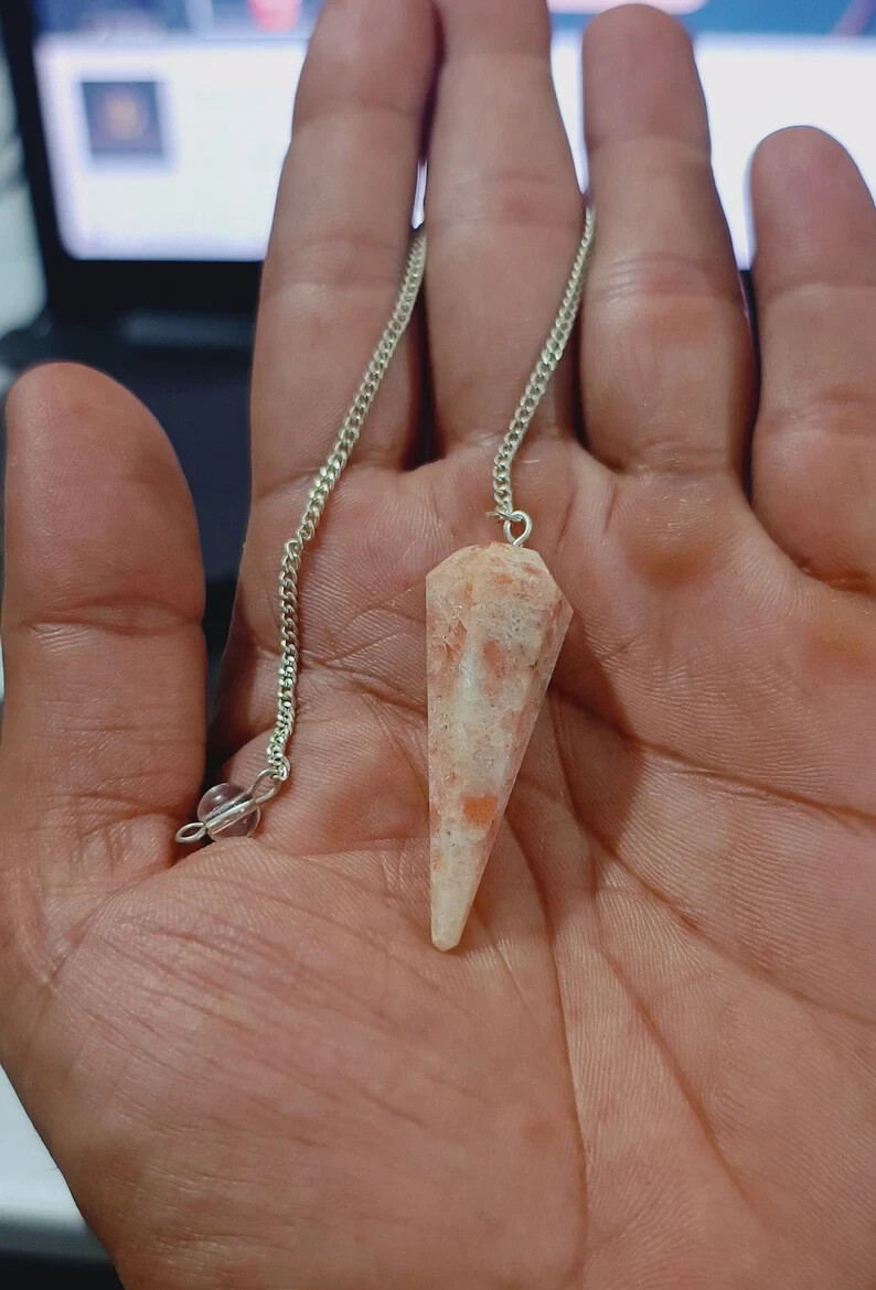 Genuine Sunstone Pendulum, Sunstone Dowsing Pendulum, Crystal Pendulum