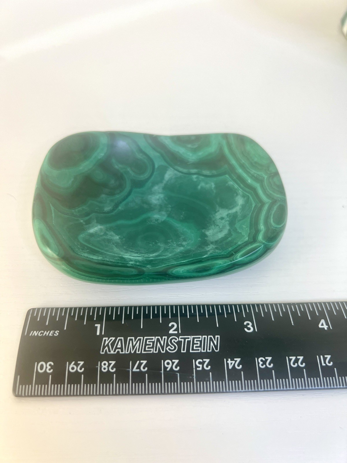 Natural Solid Malachite Stone Hand Carved Oval Dish 3.5”x2.5”