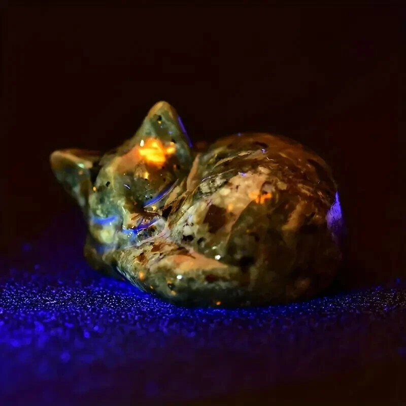 2pcs Yooperlite Crow & Cat UV Light Glow Reactive Set Healing Home Decor Gifts
