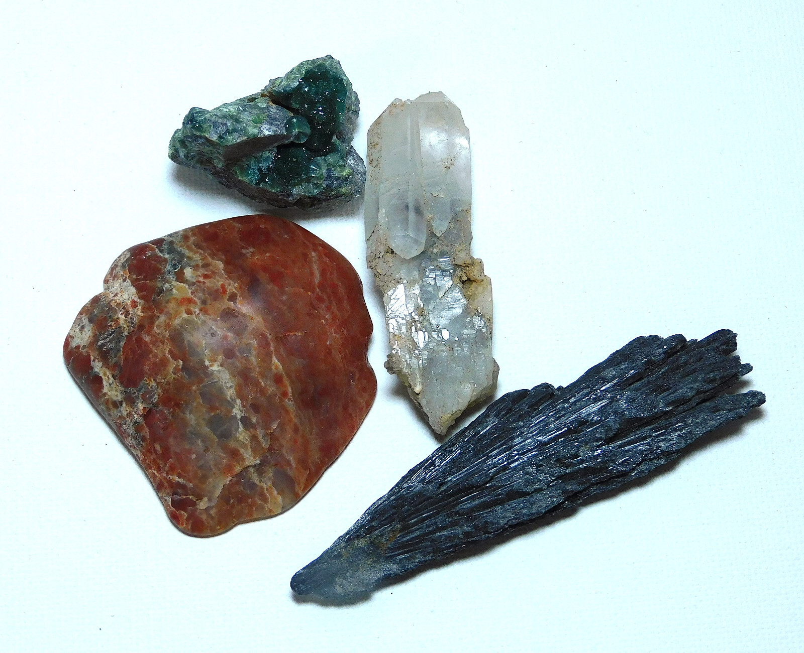 Lot of 4 Stones Crystals Wavellite Smoky Quartz Black Kyanite Brecciated Jasper