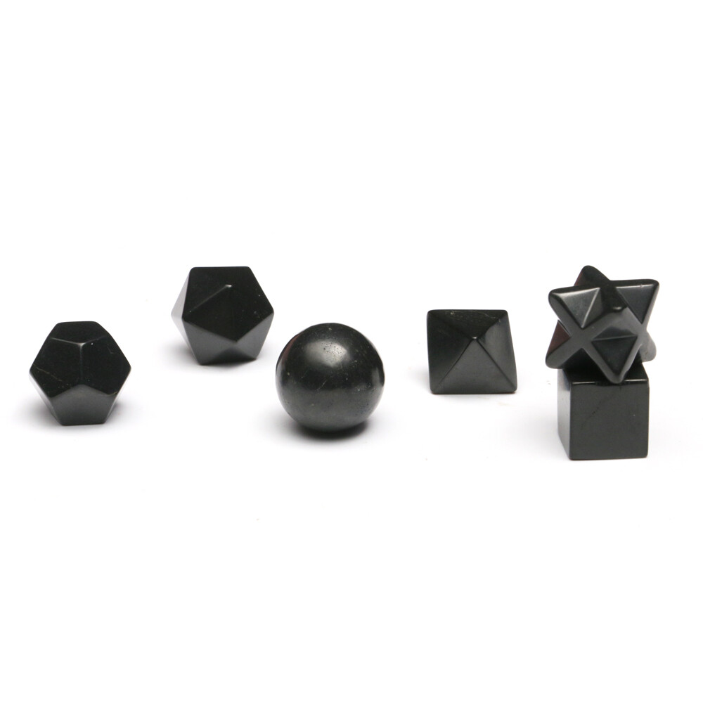 Geometry Shungite Sacred Gemstone Black Platonic Solids Stone EMF Antique Set