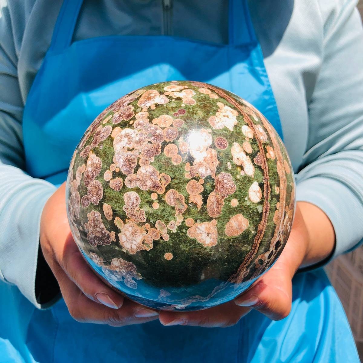 5.58LB Natural Cherry Blossom Agate Crystal Sphere Floral Healing Gem Stone 4853