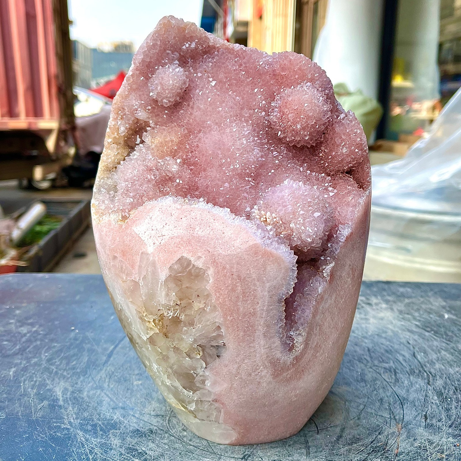 14.04LB Natural Amethyst pink powder Crystal Obelisk Quartz Pillars Healing