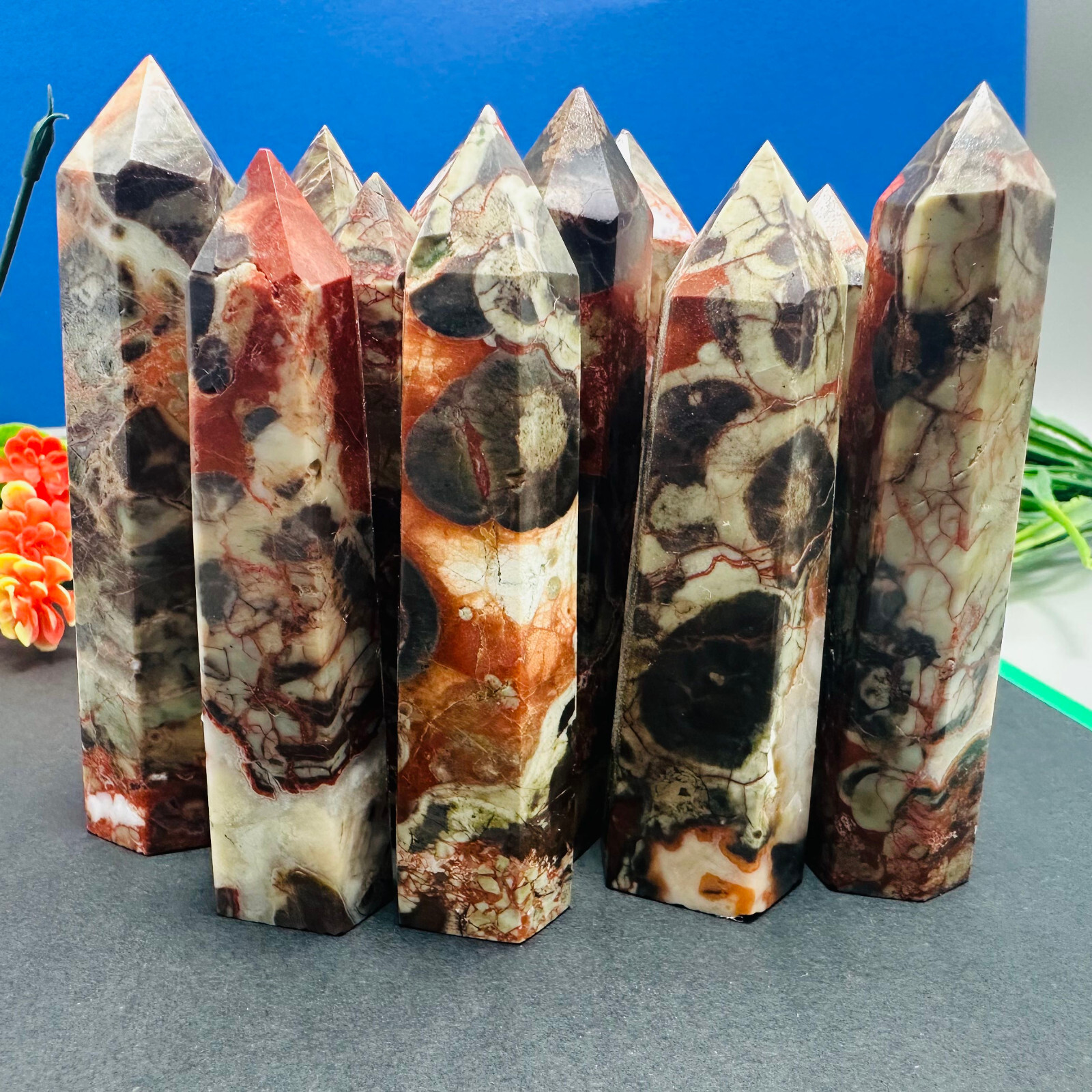 4LB Wholesa Natural Money Agate Obelisk Quartz Crystal Wand Tower Point Healing