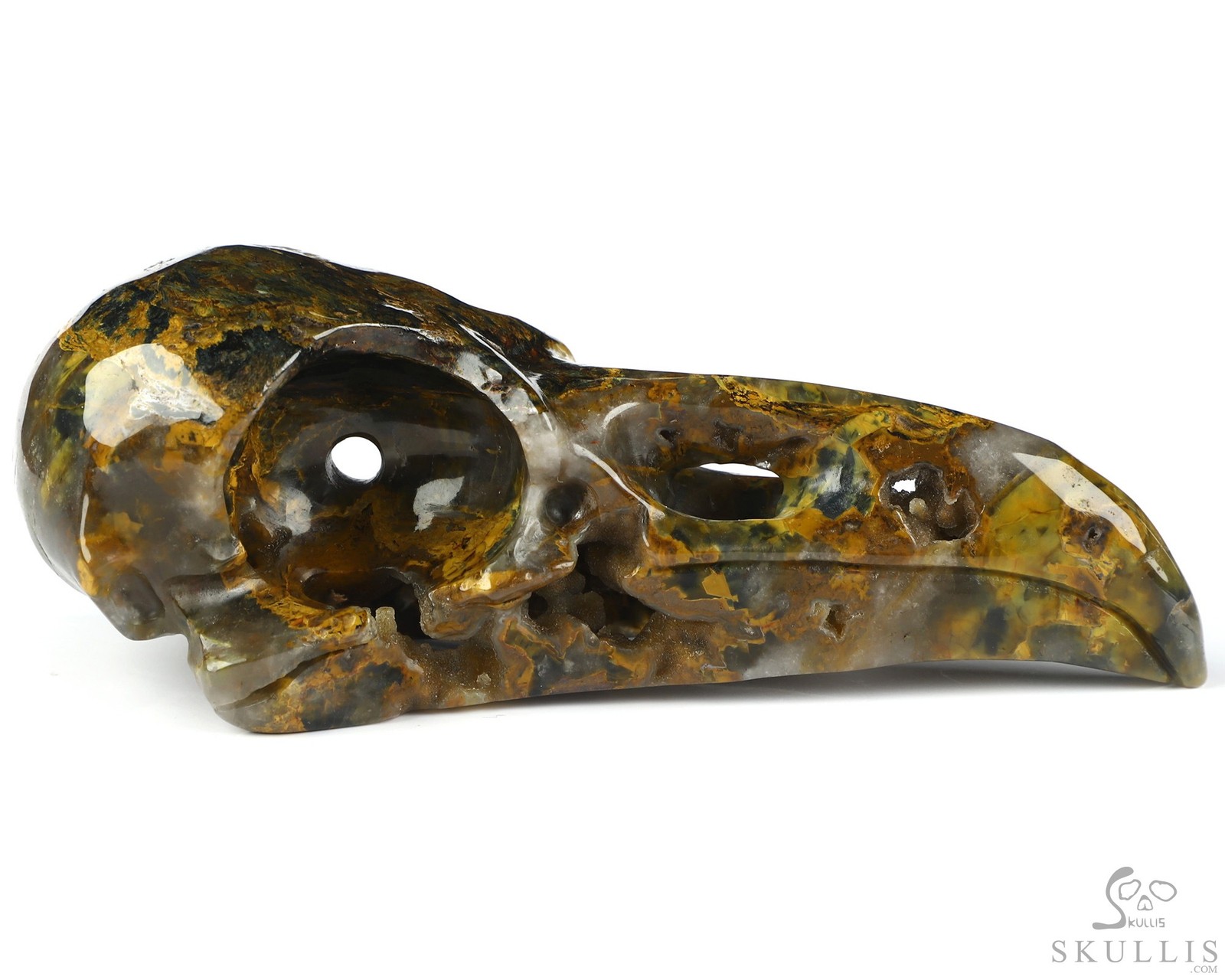 4.4″ New Pietersite Hand Carved Raven Crystal Skull Sculpture, Crystal Healing