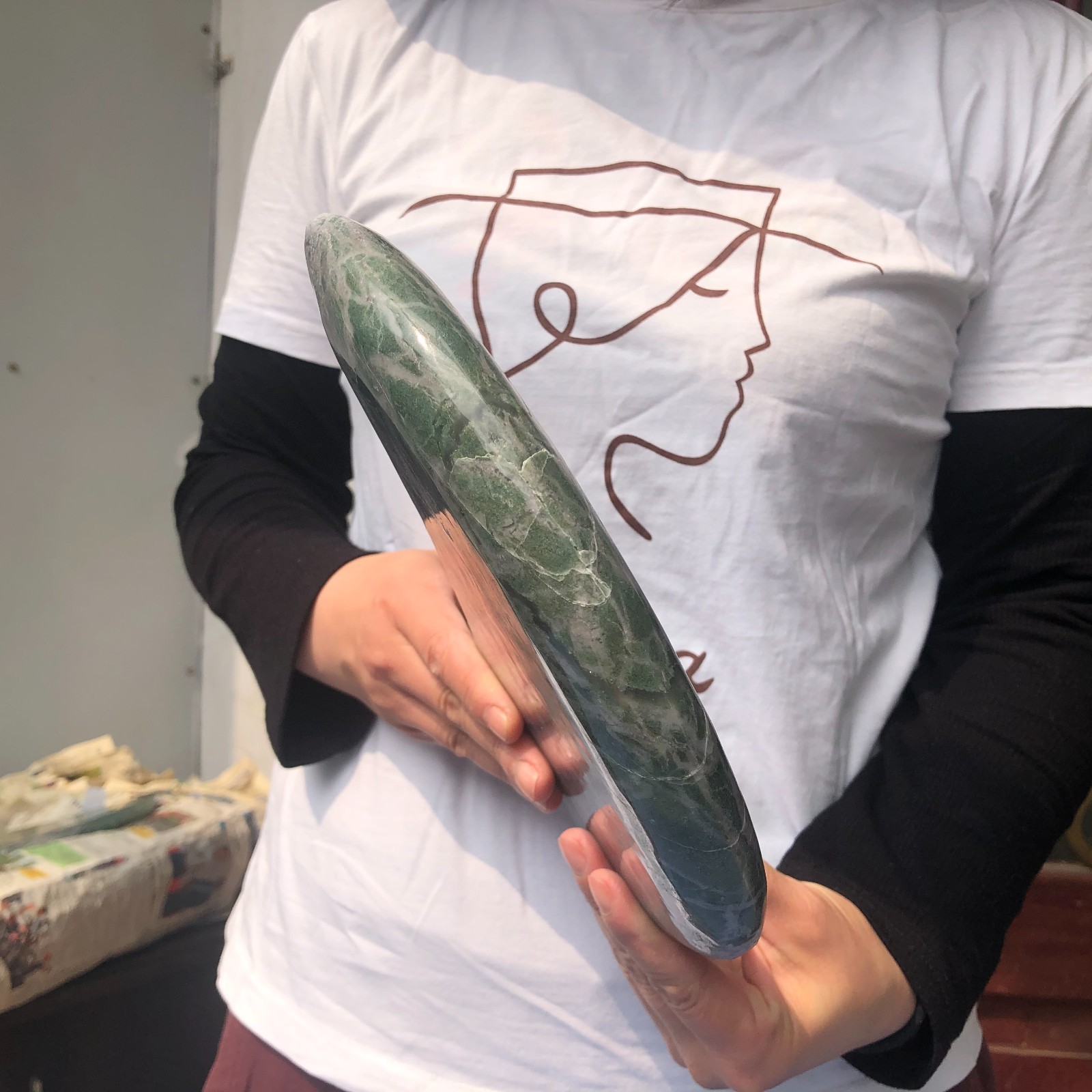4.5LB Natural African Emerald Quartz crystal hand Carved moon Reiki healing