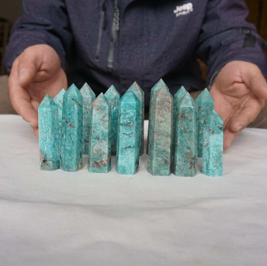 2.2LB 14Pcs Natural Green Amazonite Quartz Crystal Points Tower Wand Healing