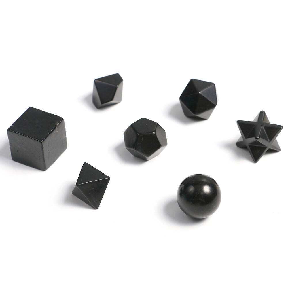Geometry Shungite Sacred Gemstone Black Platonic Solids Stone EMF Antique Set