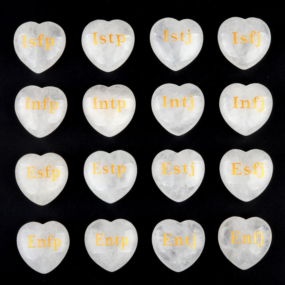 1pc MBTI 16 Types Natural Clear Quartz Heart Shape Carved Crystal Stones Healing