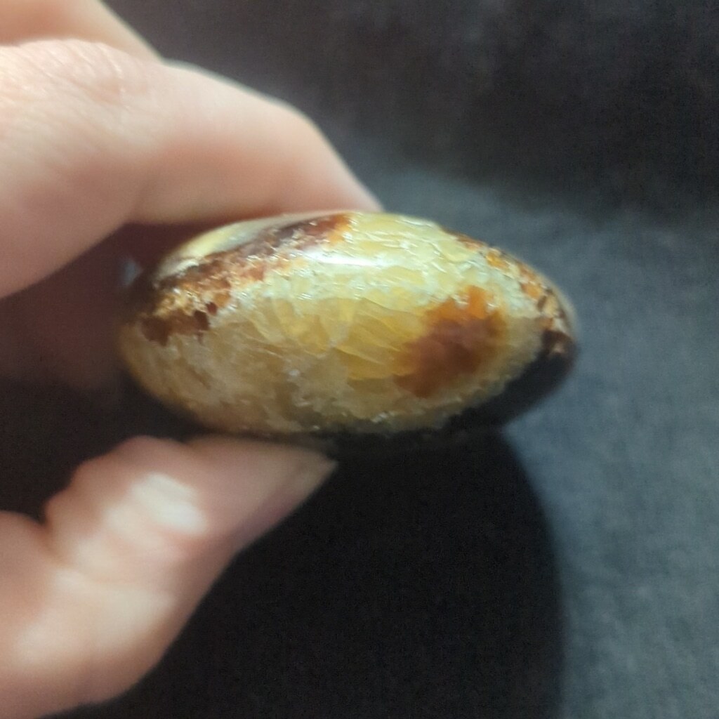 Yellow Brown Grey Septarian Gemstone Palm Stone – 94 Grams