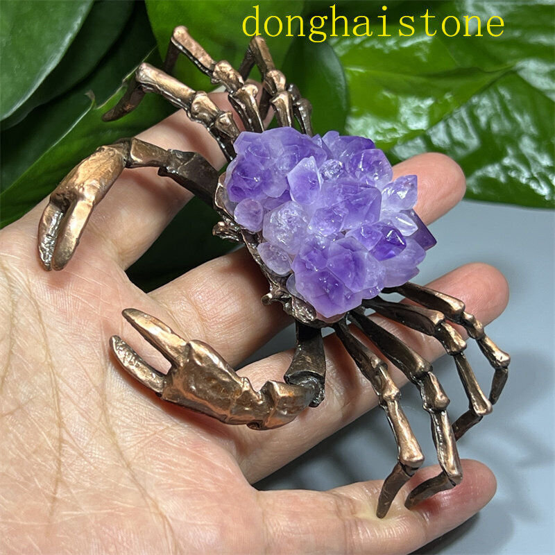 Natural Amethyst teeth Crab skull Quartz Crystal skull reiki healing Decor 1pc
