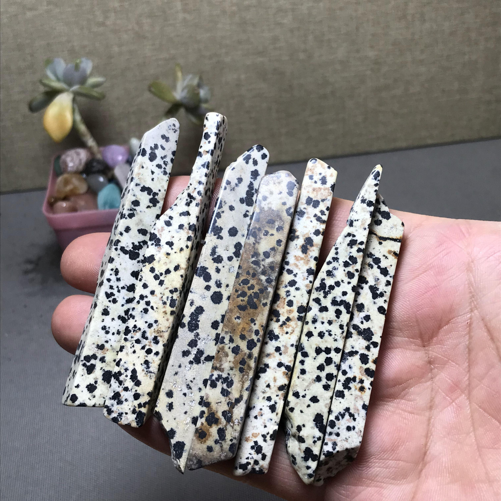 7Pcs Rare Natural yellow spotted Crystal gemstone slice Specimen 94g A6212