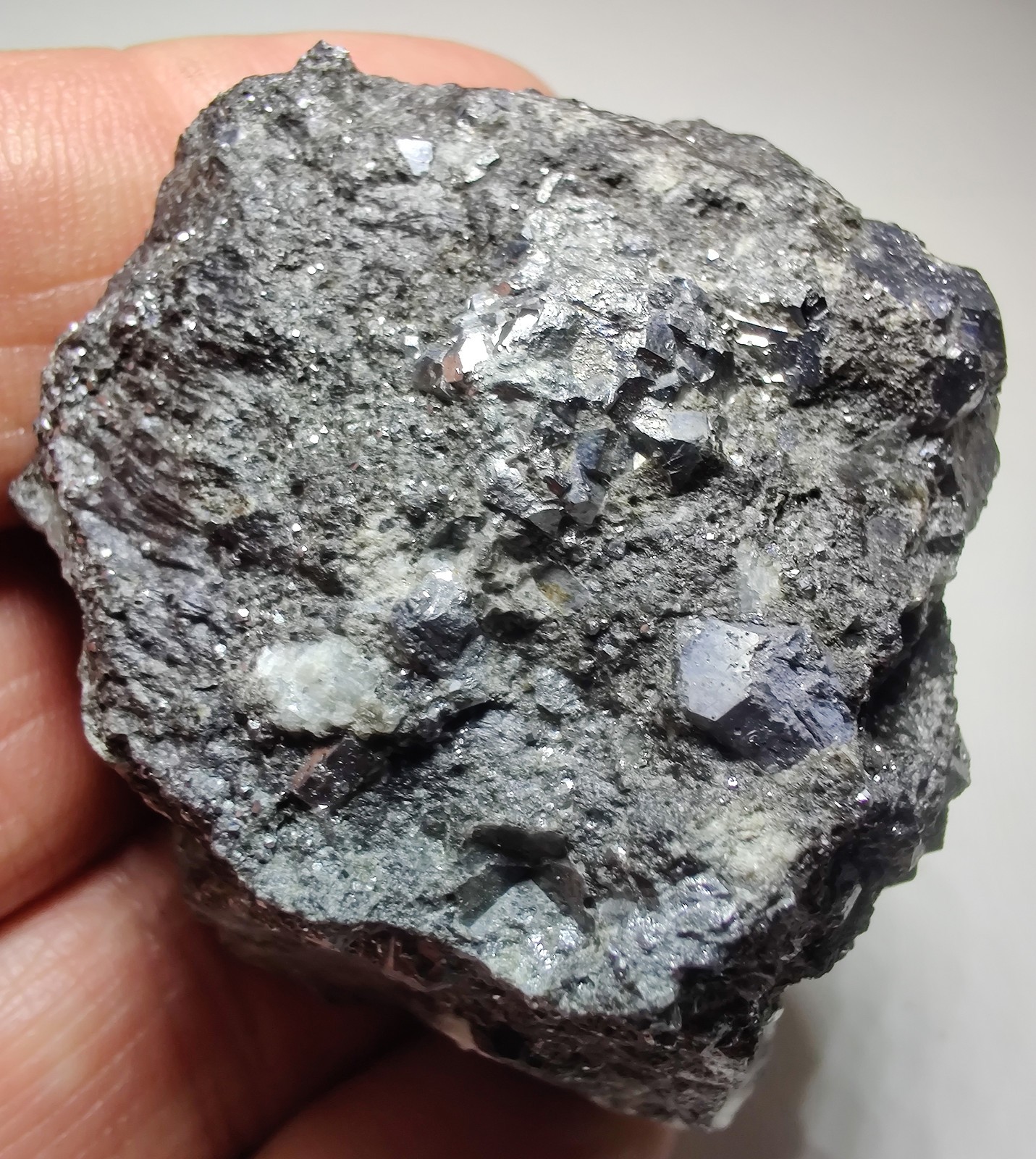 Skutterudite crystals with Calcite, etc. Bou Azzer Mine, Morocco. 179 grams.