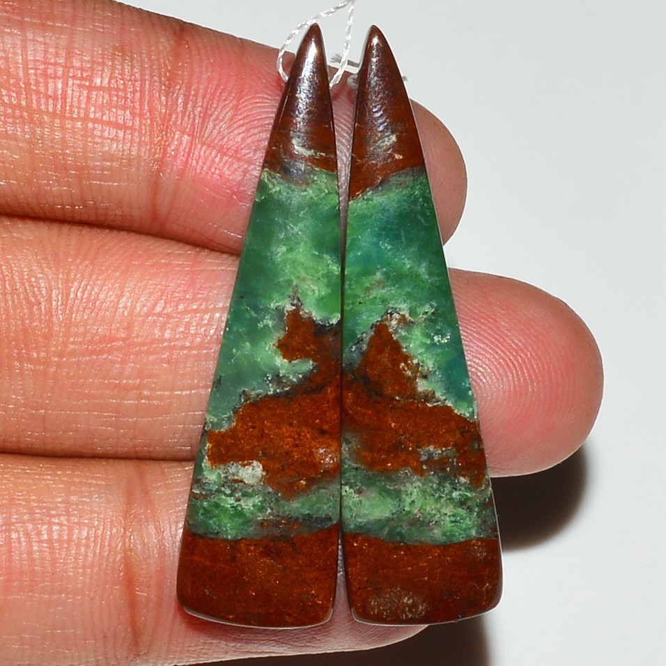 41.5Cts Natural Chrysoprase Gemstone Cabochon Side Drill Earrings 42x9mm #P2896