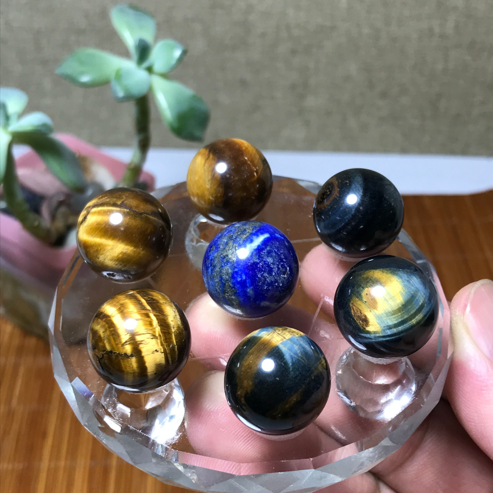 Natural lapis lazuli tiger eye gemstone Seven Star Array Specimen base 1310