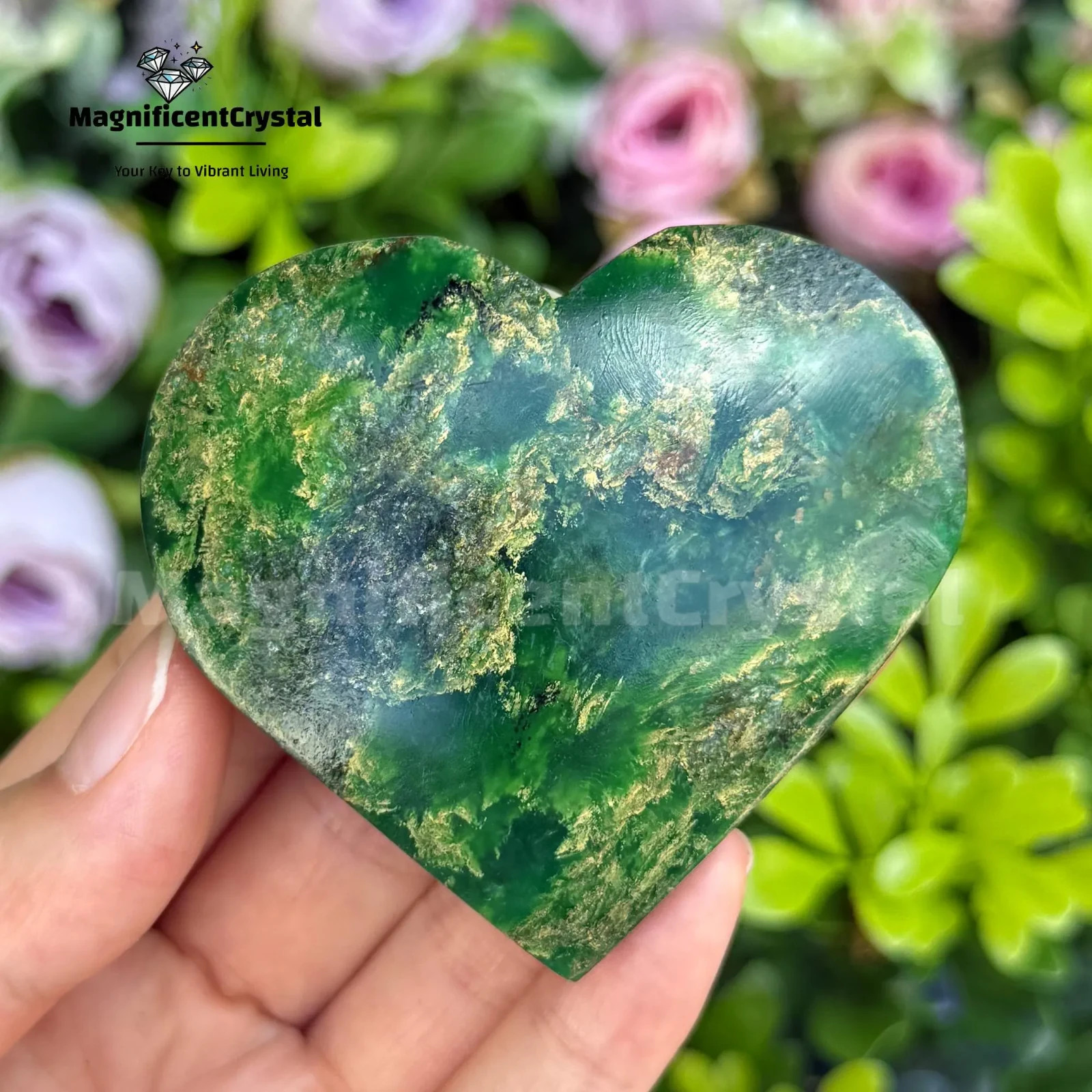 Natural Emerald Heart Crystal Stone Green Emerald Palm Stone Healing Energy Gift