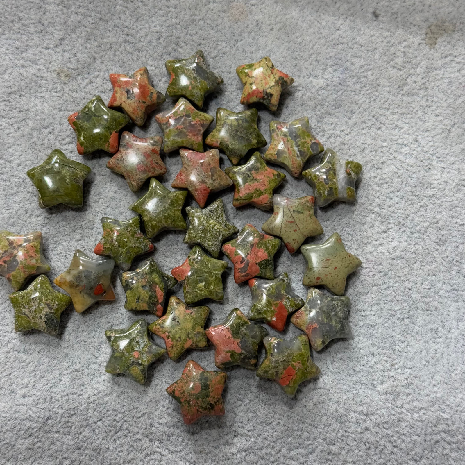 natural Floral green quartz hand Carved crystal pentagram gem reiki Healing 5pc