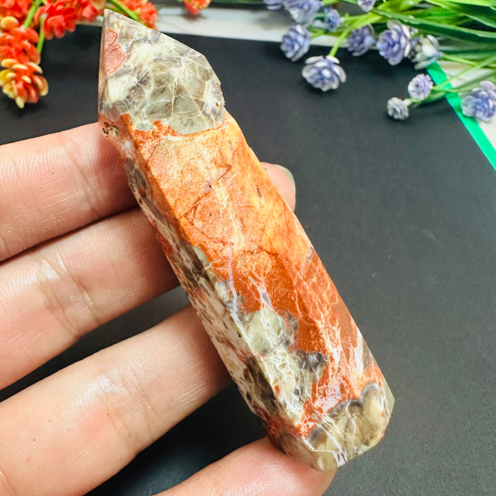 Natural Money Agate Obelisk Quartz Crystal Wand Tower Point Reiki Healing 1PC