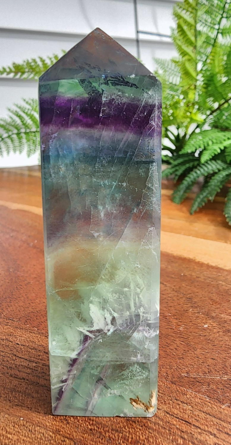 120 grams Rainbow Fluorite Tower Wand Reiki Healing Point 3-1/2″ “Tall