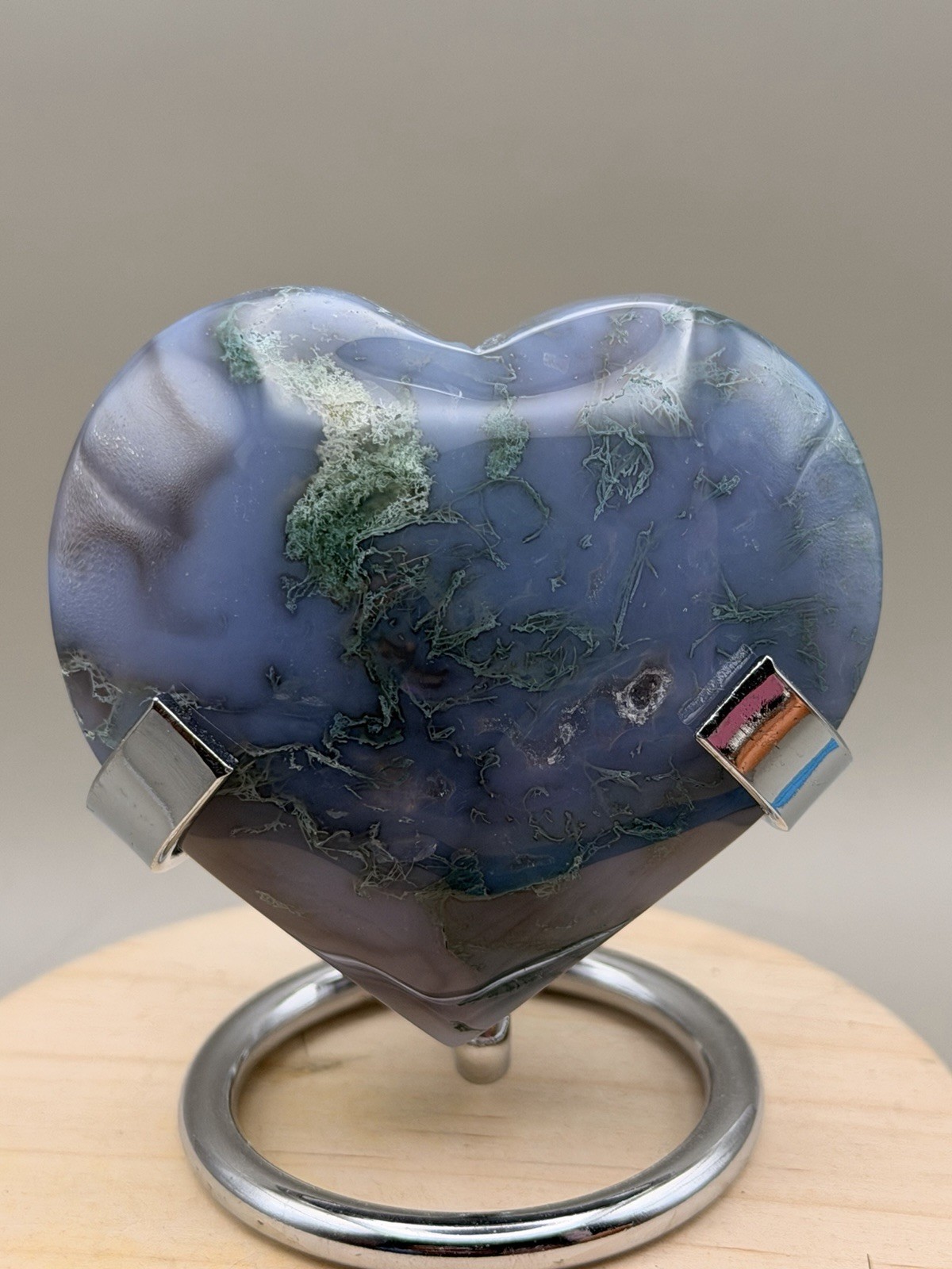 Beautiful Moss Agate Heart Shape Palmstone Natural Crystal Reiki Chakra Healing