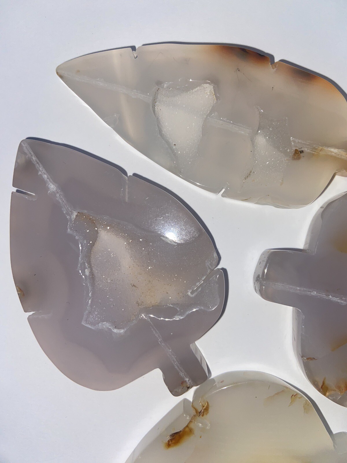 DRUSY Agate Leaf Carving Polish Crystal Mineral CLEAR Banded SPARKLY LARGE 7-9cm