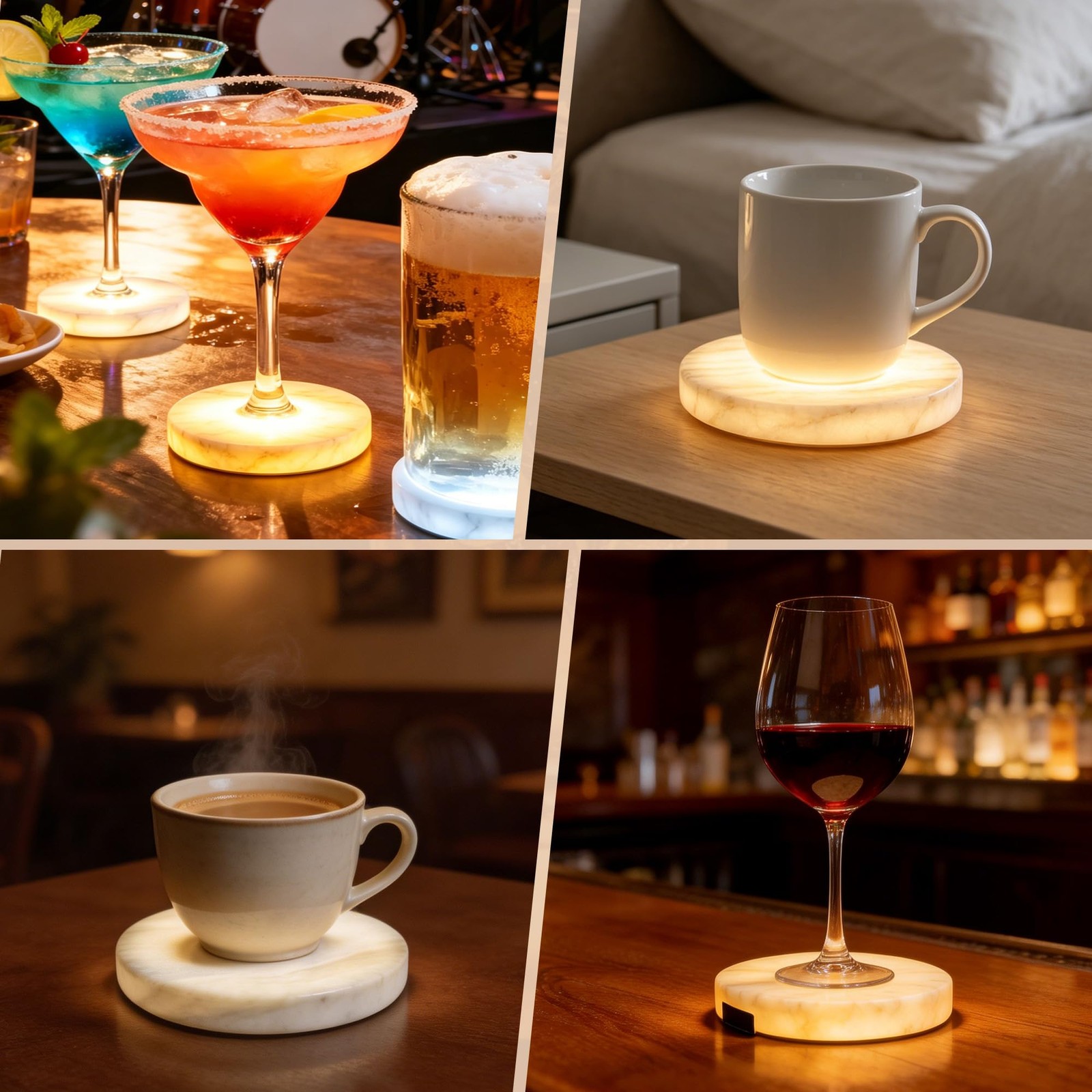 5″ Round Coaster Marble Light Base Display Pedestals, Luxury Aesthetic Modern…