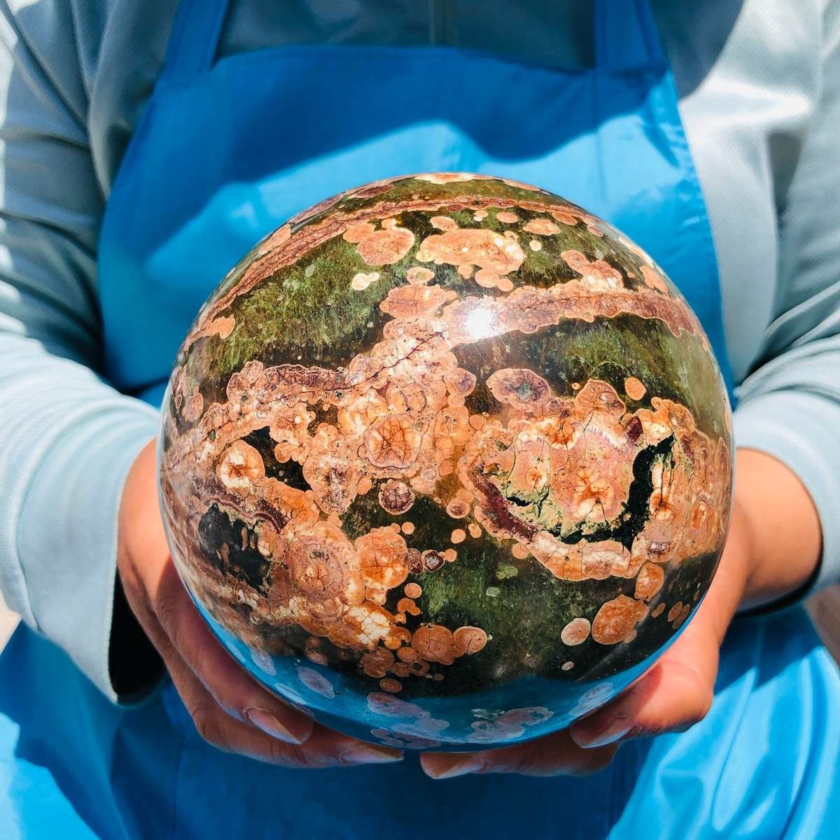 5.58LB Natural Cherry Blossom Agate Crystal Sphere Floral Healing Gem Stone 4853