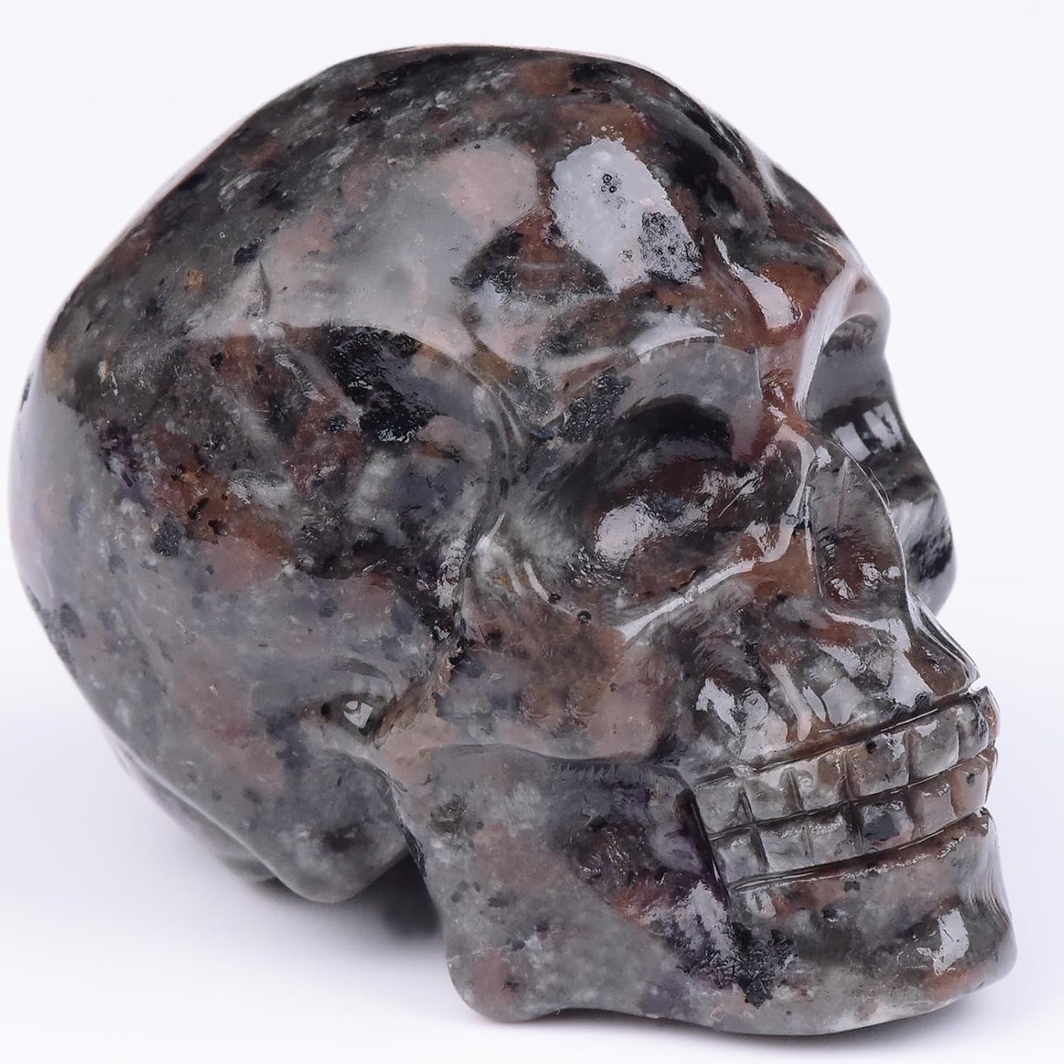 2 Inch Flame Yooperlite Stone Crystal Skulls Decor,Human Skull Sculpture Statues