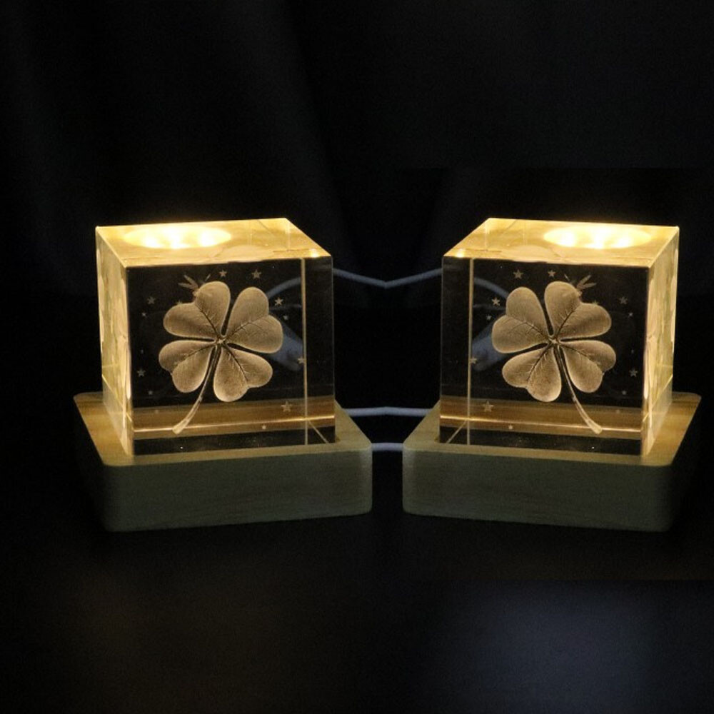 2pcs USB LED Light Square Solid Wood Base Holder Warm For Crystal Craft Display