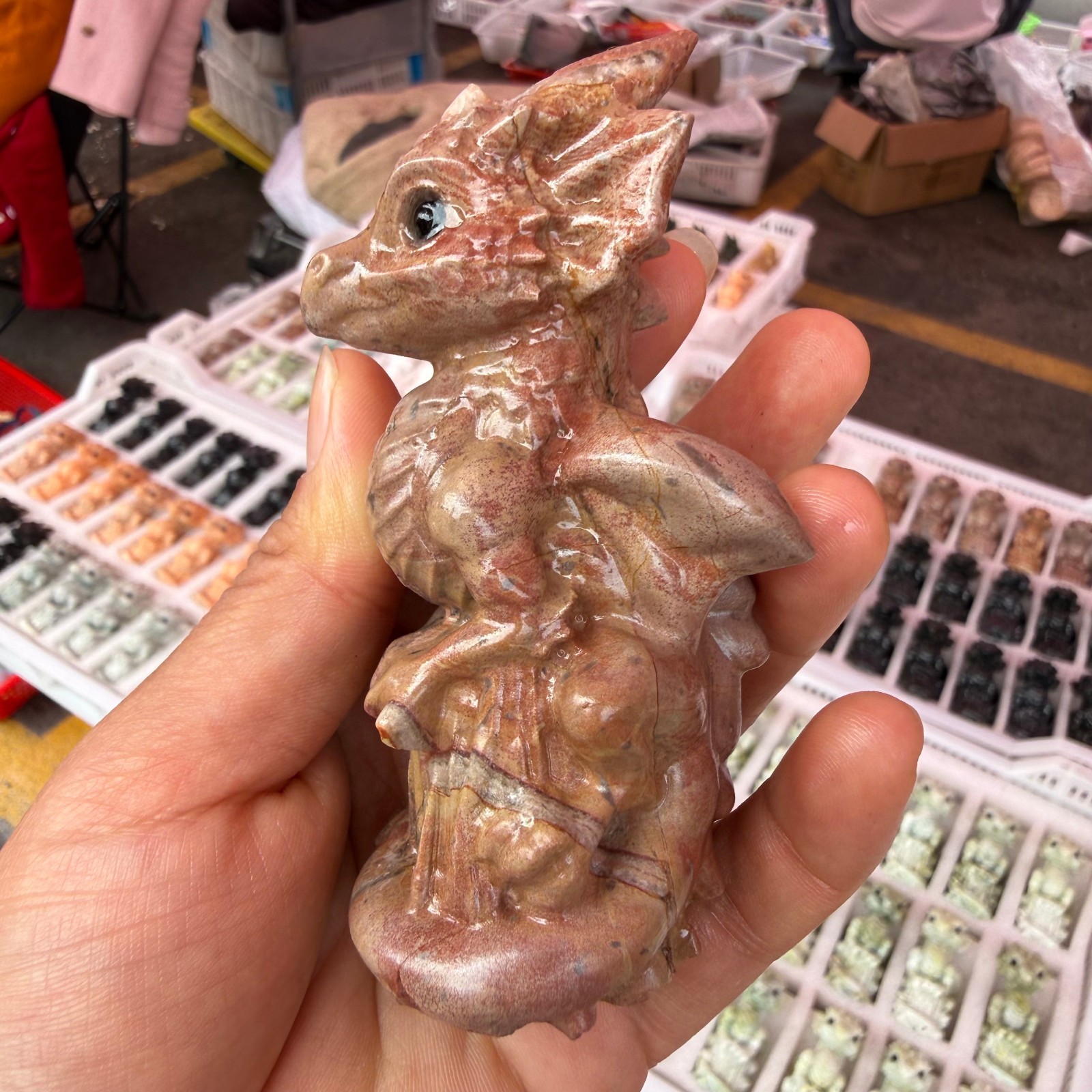1pcNatural Five-color Jade Quartz Carved Little Dragon Skull Crystal Reiki Decor