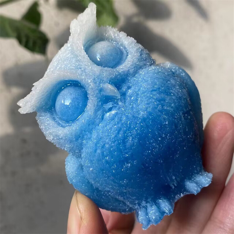2.5″ Blue Luminous Stone Resin Owl Skull Hand Carved decoration skull Healing