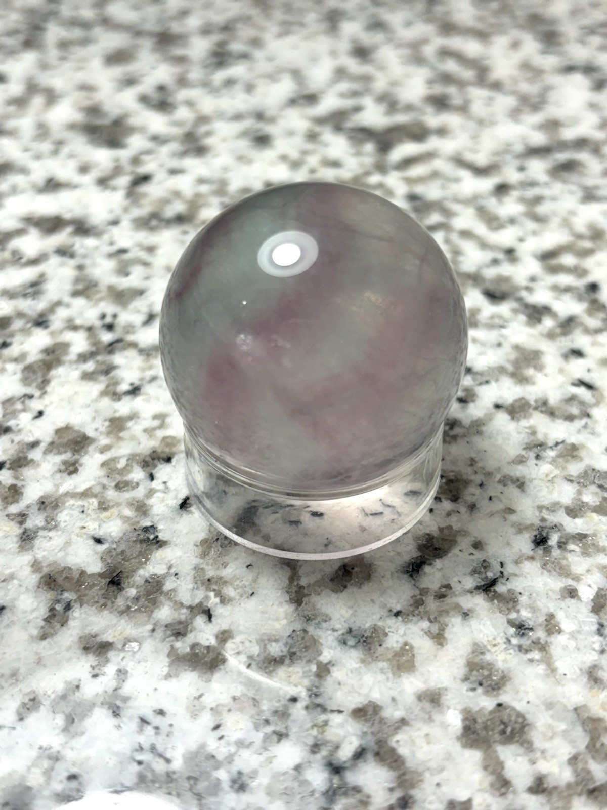 Green And Purple Banded Fluorite Sphere With Beautiful Rainbow Flash
