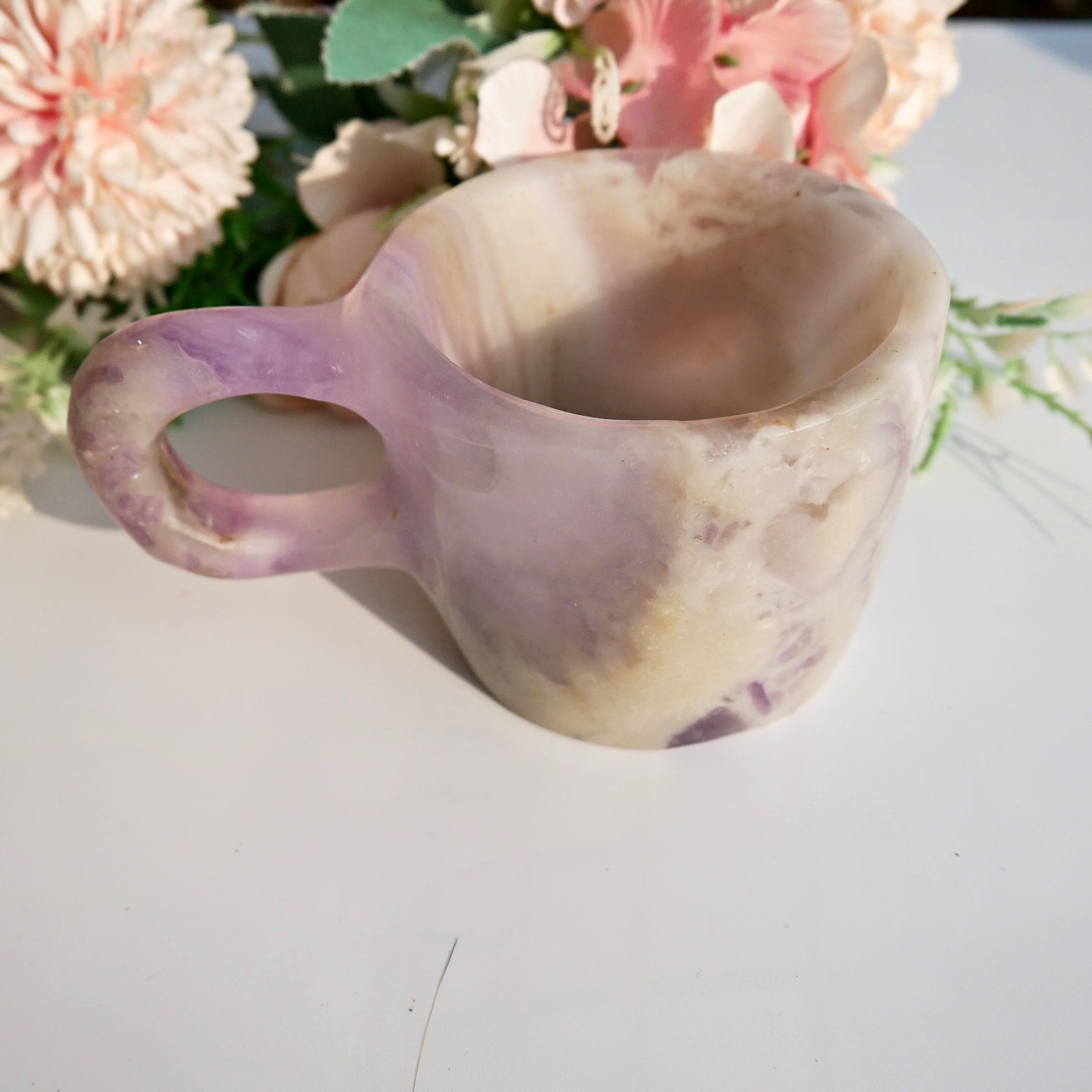 4.8″ Silk Banded Fluorite Cup Crystal Healing Bowl Meditation Gems Carved Decor