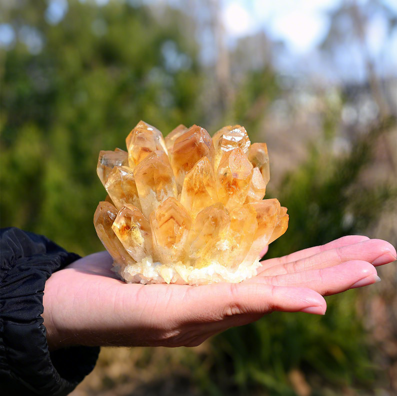 300g Natural Citrine Quartz Geode Phantom Cluster Specimen Ornament Decoration