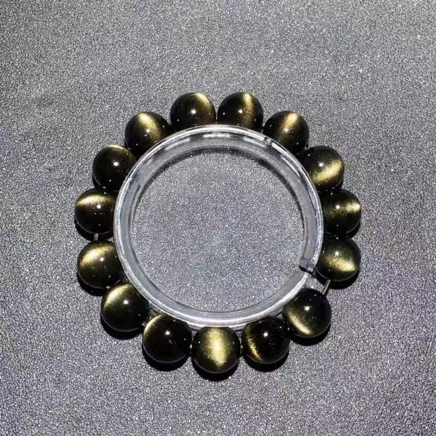 14mm Natural Gold Obsidian Gemstone Flash Man Round Beads Bracelet AAAAA