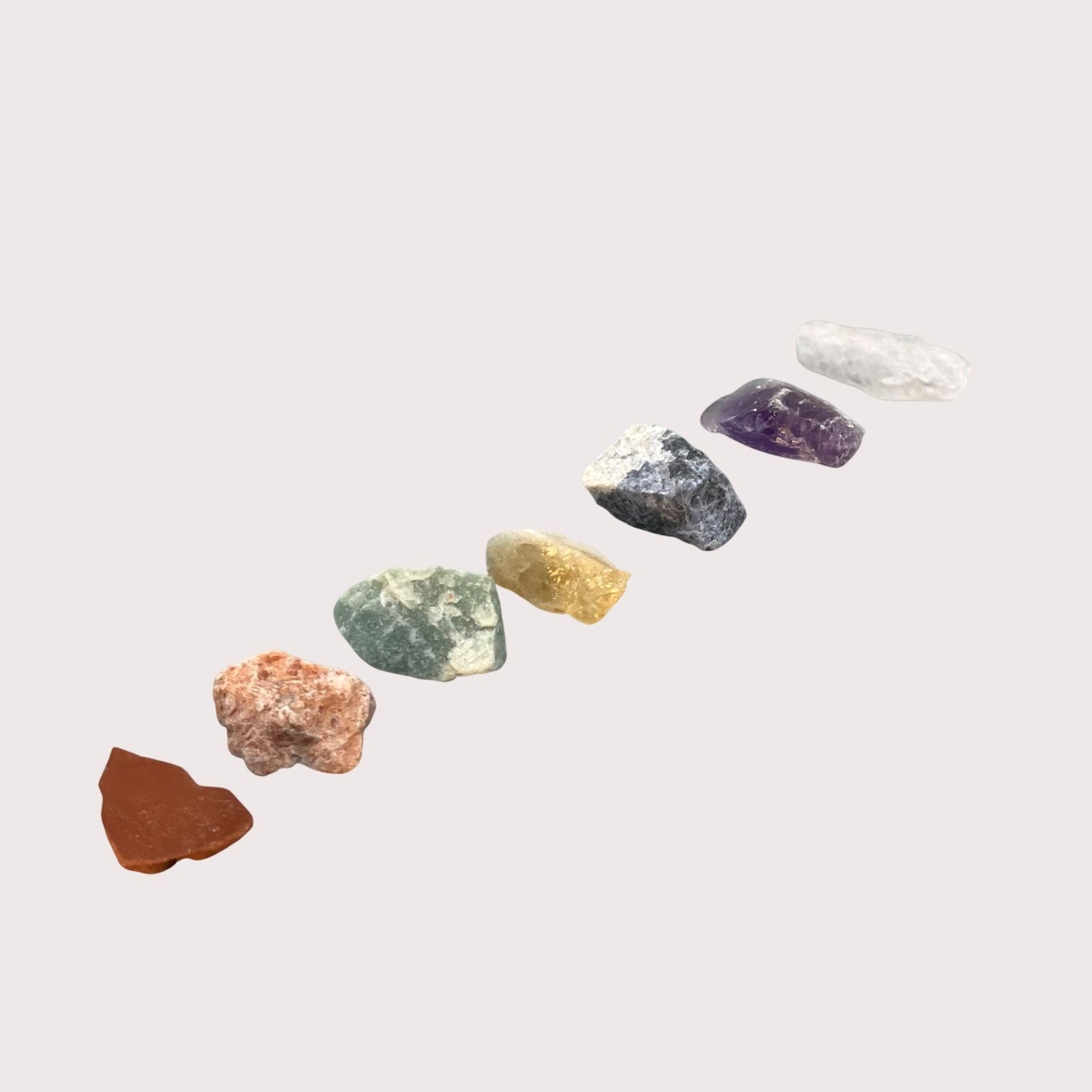 7 Raw Crystals Rough Chakras Crystal Set of Seven Rough Chakra Stones with Pouch